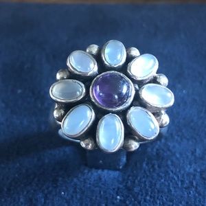 Sterling Silver Moonstone Flower Statement Ring